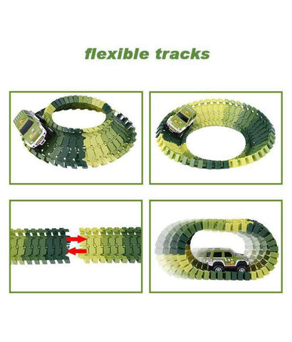Dinosaur World Bridge Create A Road 142 Piece Flexible Track Playset with Toy Cars 2 Dinosaurs