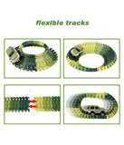 Dinosaur World Bridge Create A Road 142 Piece Flexible Track Playset with Toy Cars 2 Dinosaurs